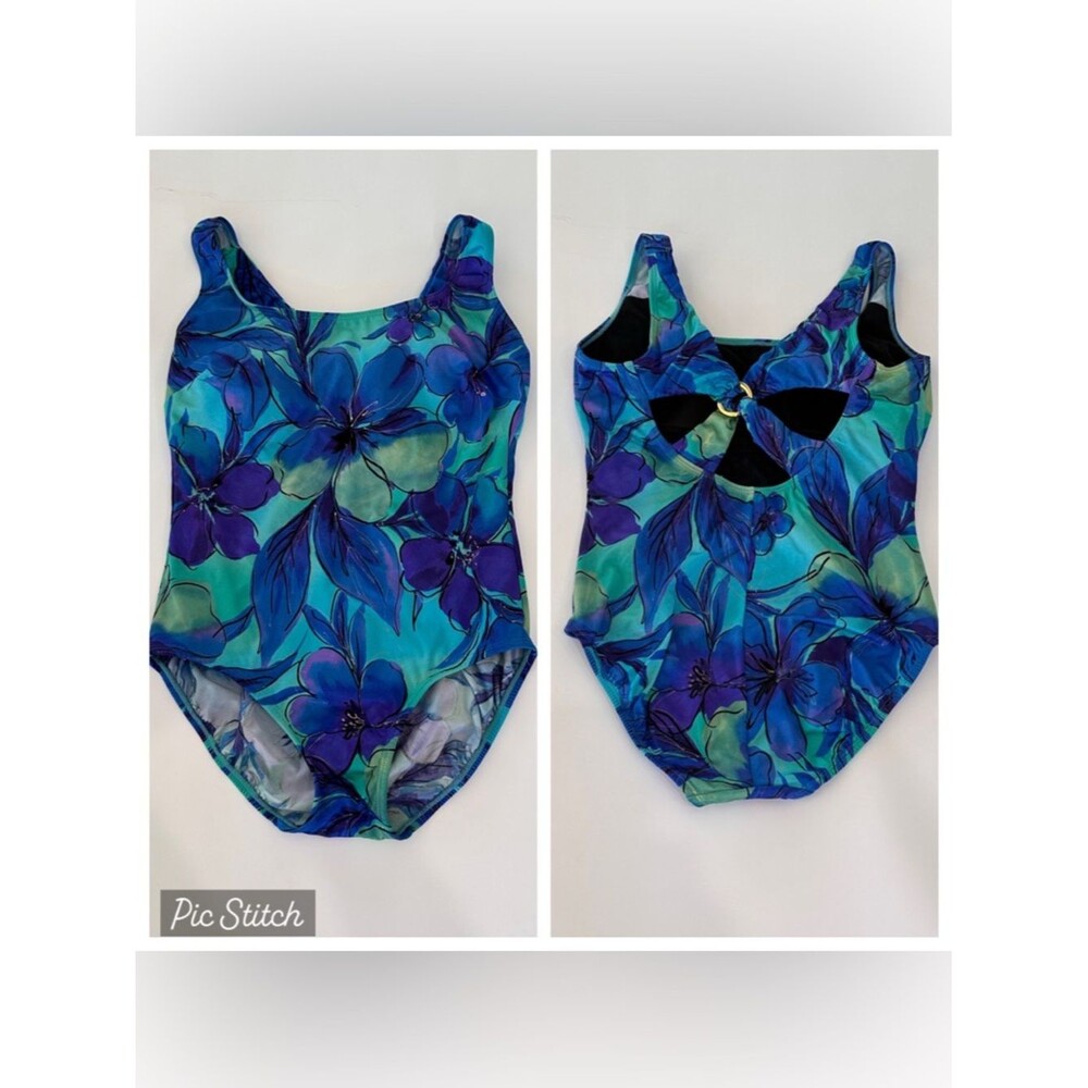 Longitude One Piece Swimsuit Size 12 Tropical  Print Long Torso Tummy Control